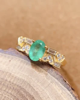 Natural Emerald Baguette Accent Ring