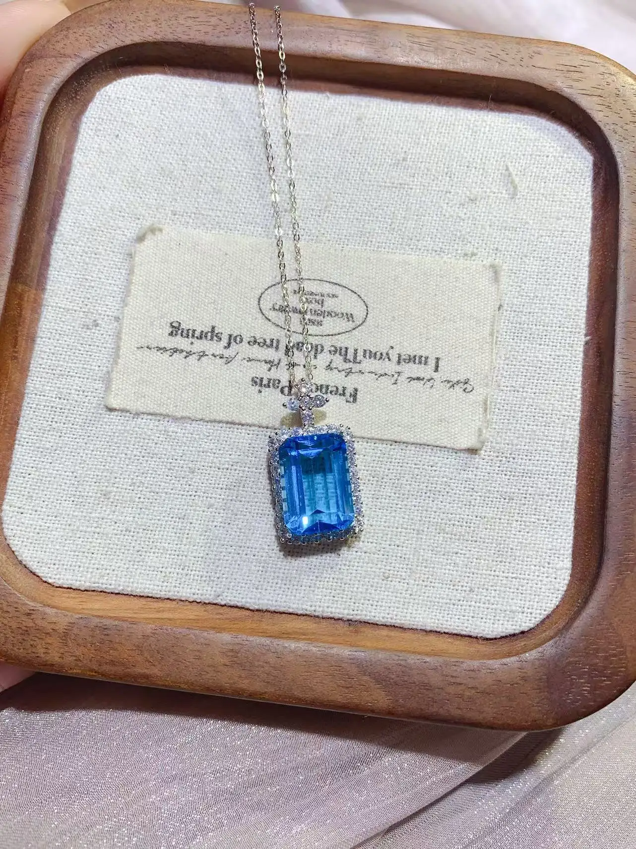 Natural Topaz Rectangle Pendant Necklace - view 4
