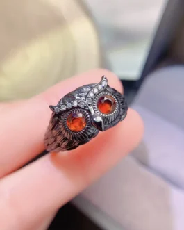 Natural Garnet Owl Ring