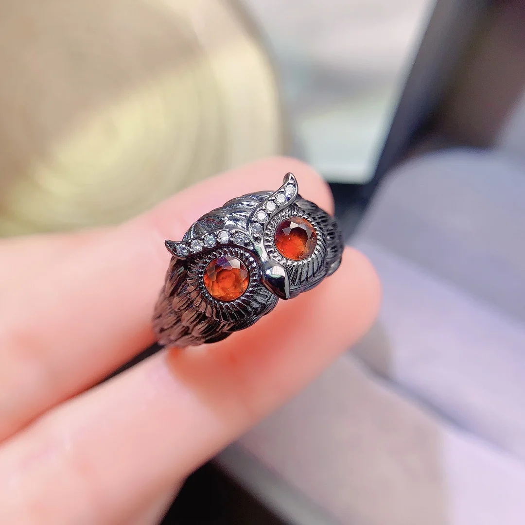 Natural Garnet Owl Ring - view 2