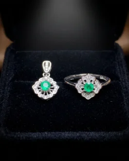 Natural Emerald Dainty Jewelry Set