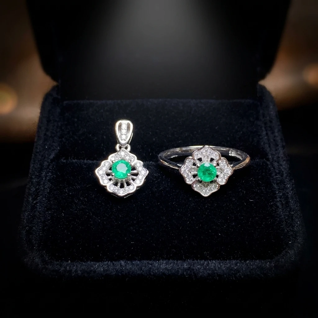 Natural Emerald Dainty Jewelry Set - view 1