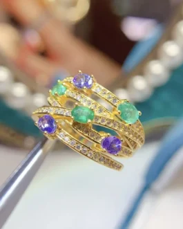 Natural Emerald Crossover Band Ring