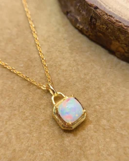 Natural Opal Cushion Pendant Necklace