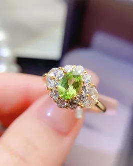 Natural Peridot Radiant Halo Ring