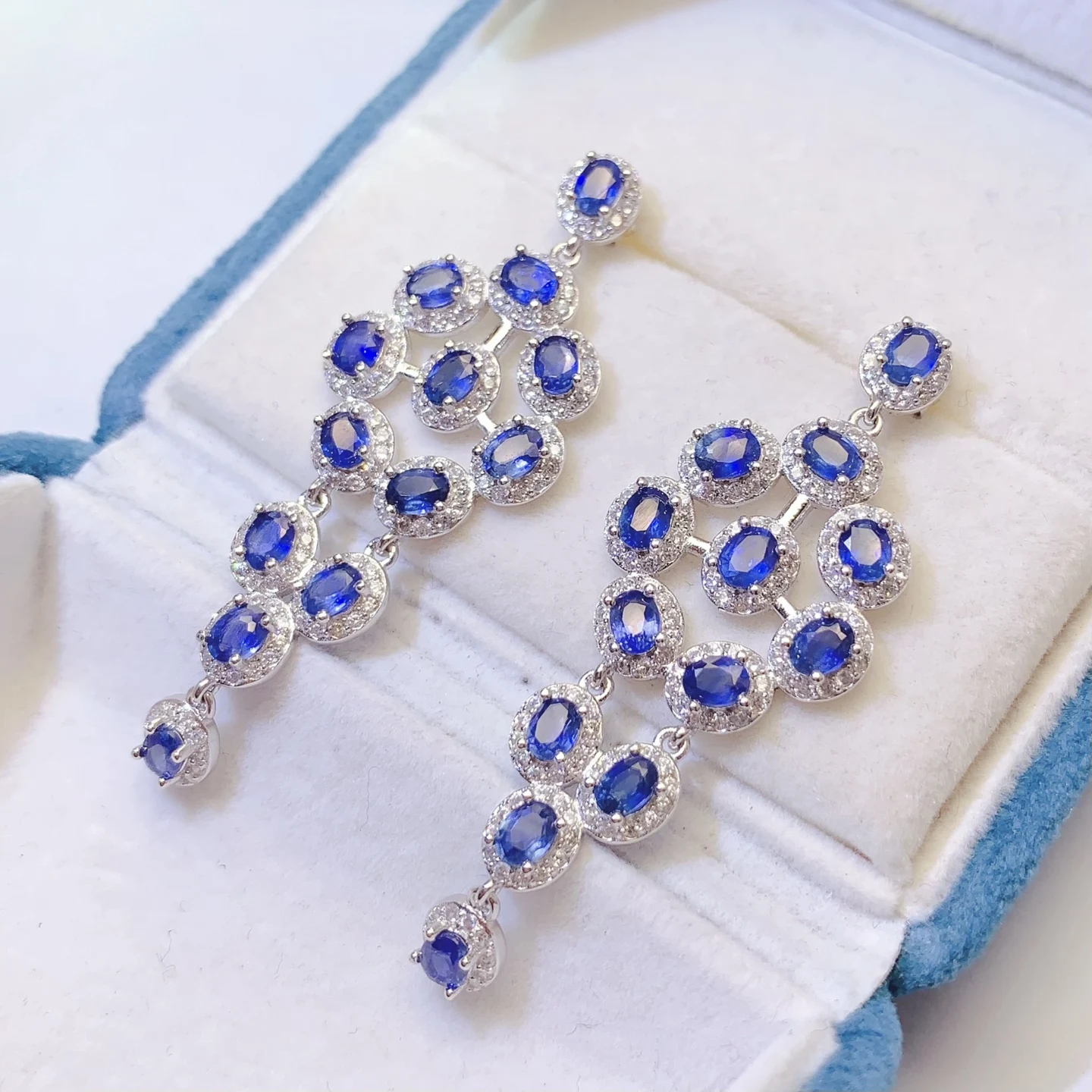 Natural Sapphire Blue Drop Earrings - view 1