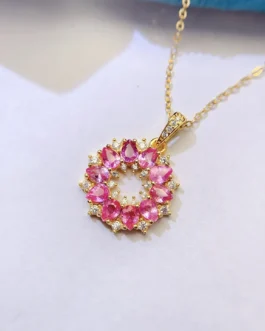 Natural Sapphire Sunburst Pendant Necklace