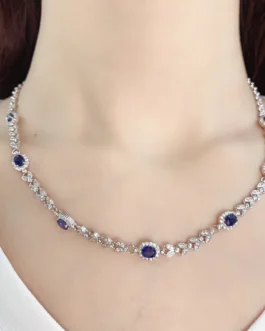 Natural Blue Sapphire Station Necklace