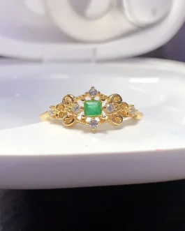Natural Emerald Filigree Square Ring