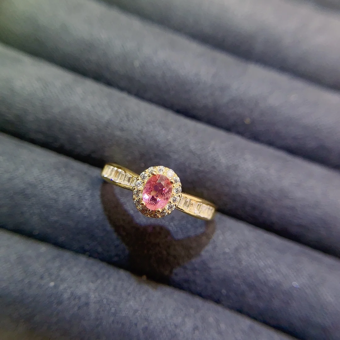 Natural Tourmaline Gold Halo Ring - view 4
