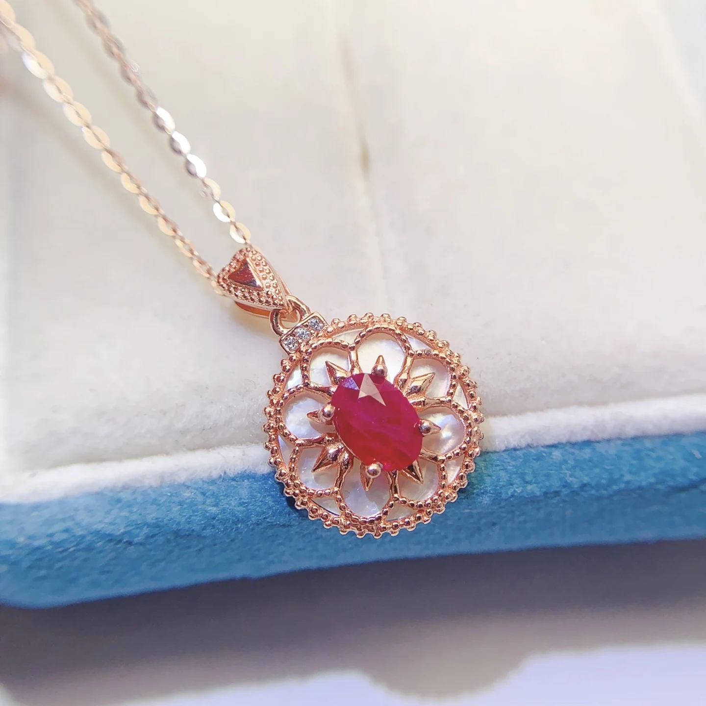 Natural Ruby Halo Pendant Necklace - view 2