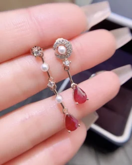 Natural Ruby Pear Stud Earrings