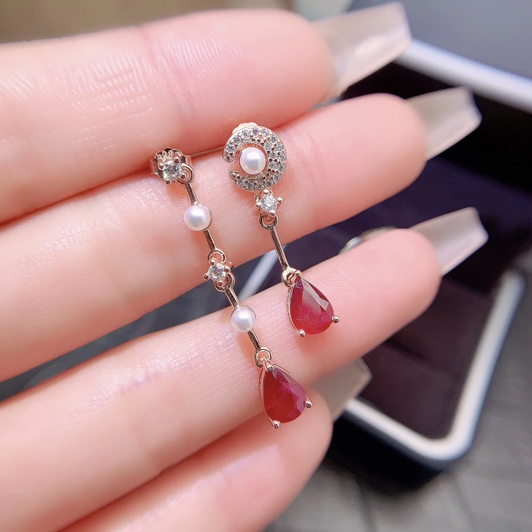 Natural Ruby Pear Stud Earrings - view 1