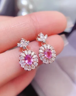 Natural Sapphire Pink Stud Earrings