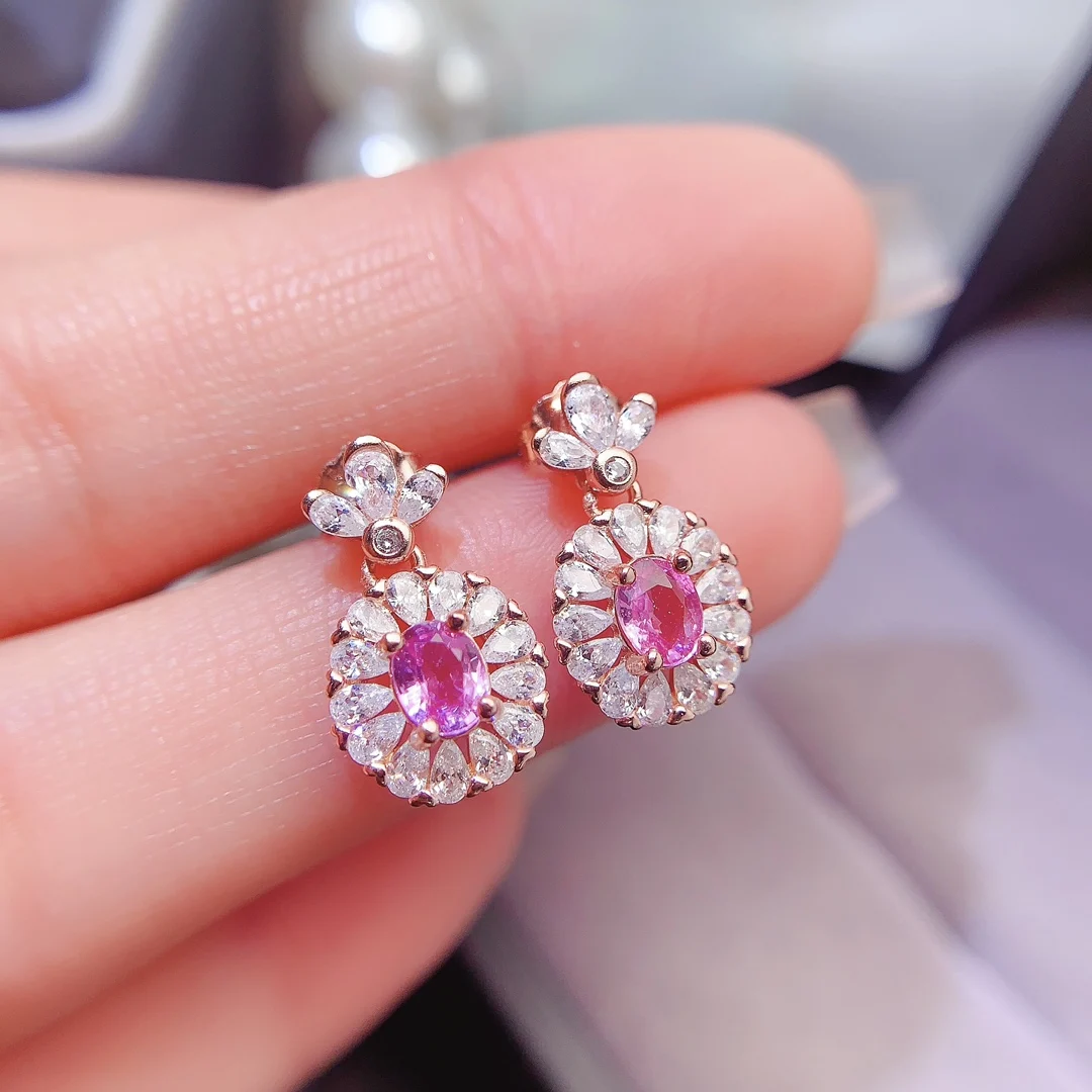 Natural Sapphire Pink Stud Earrings - view 1