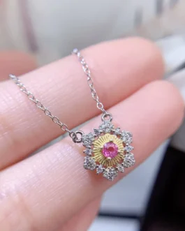 Natural Pink Sapphire Halo Pendant