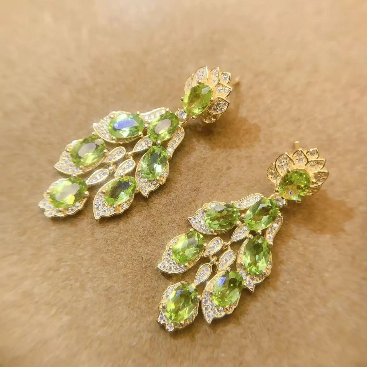 Natural Peridot Chandelier Earrings - view 1