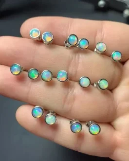 Natural Opal Round Stud Earrings