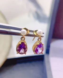 Natural Amethyst Pearl Drop Earrings