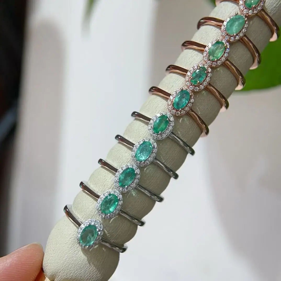 Natural Emerald Petite Halo Ring - view 3