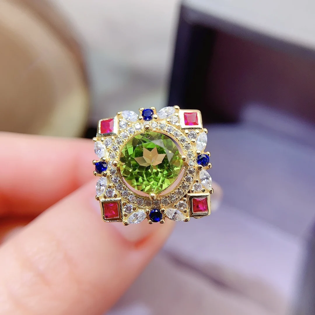 Natural Peridot Colour Halo Ring - view 1