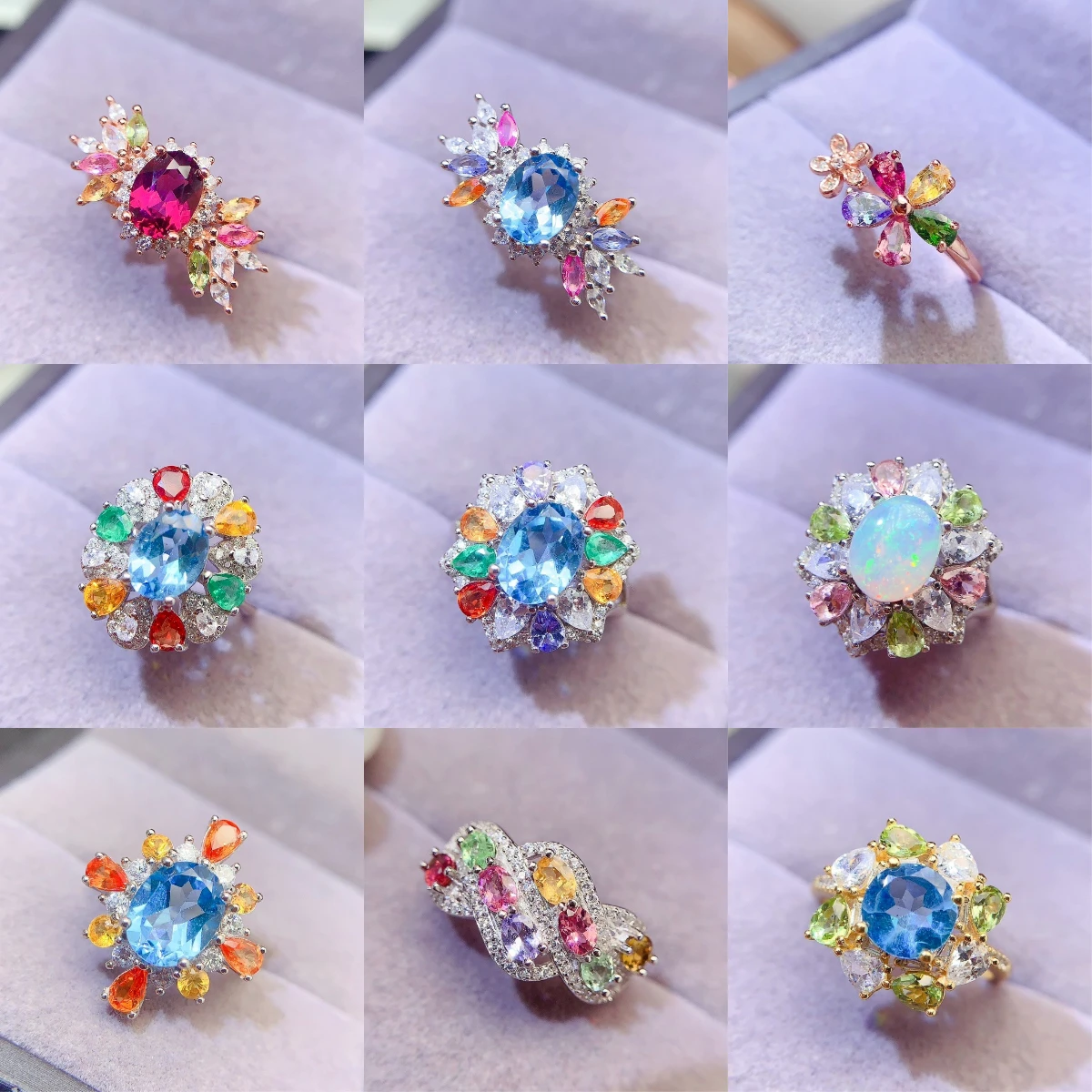 Natural Topaz Cluster Halo Ring - view 4