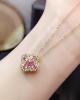 Natural Pink Sapphire Clover Pendant