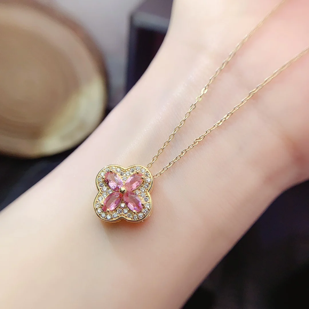 Natural Pink Sapphire Clover Pendant - view 2