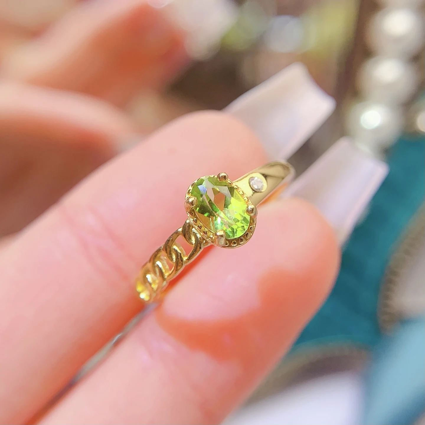 Natural Peridot East West Ring - view 1