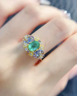 Natural Emerald Butterfly Cluster Ring
