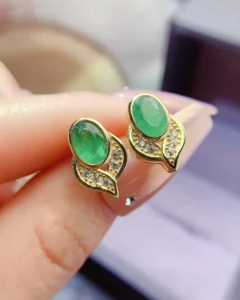 Natural Emerald Oval Stud Earrings