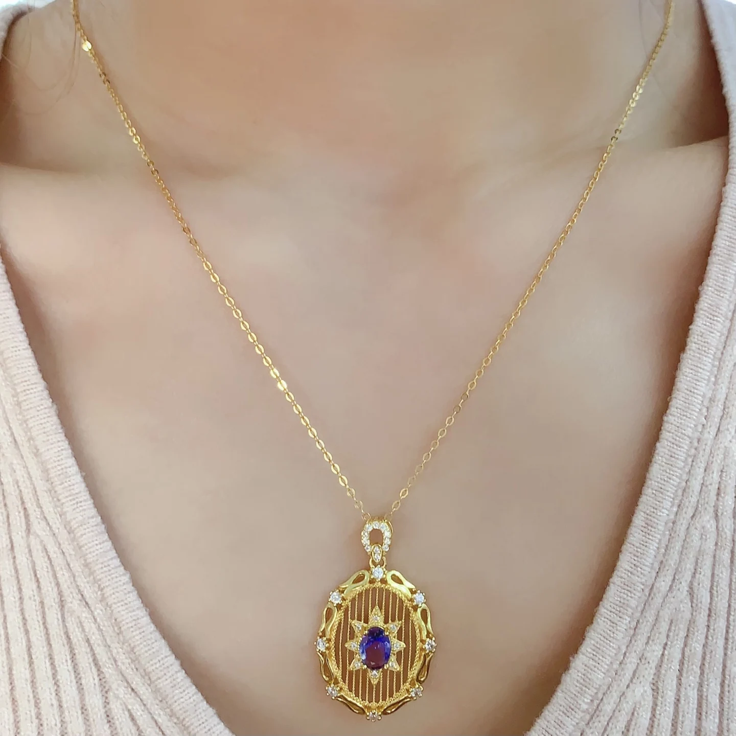 Natural Tanzanite Filigree Pendant Necklace - view 6