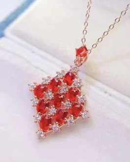 Natural Sapphire Rhombus Pendant Necklace