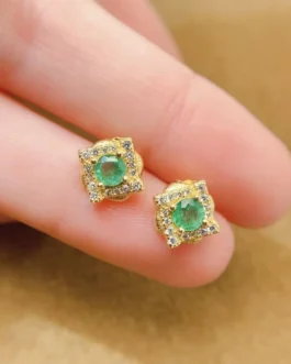 Natural Emerald Geometric Stud Earrings