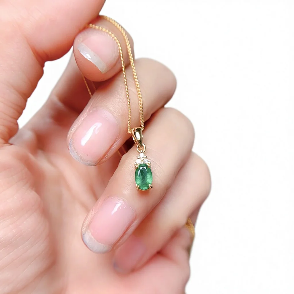 Natural Emerald Drop Pendant Necklace - view 1