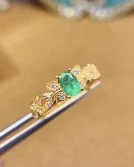 Natural Emerald Filigree Leaf Ring