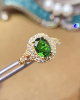 Natural Diopside Classic Halo Ring