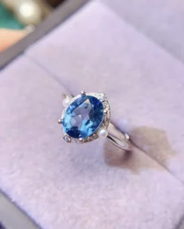 Natural Topaz Single Pearl Ring