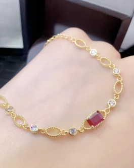 Natural Ruby Oval Link Bracelet