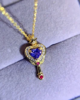 Natural Tanzanite Heart Key Pendant