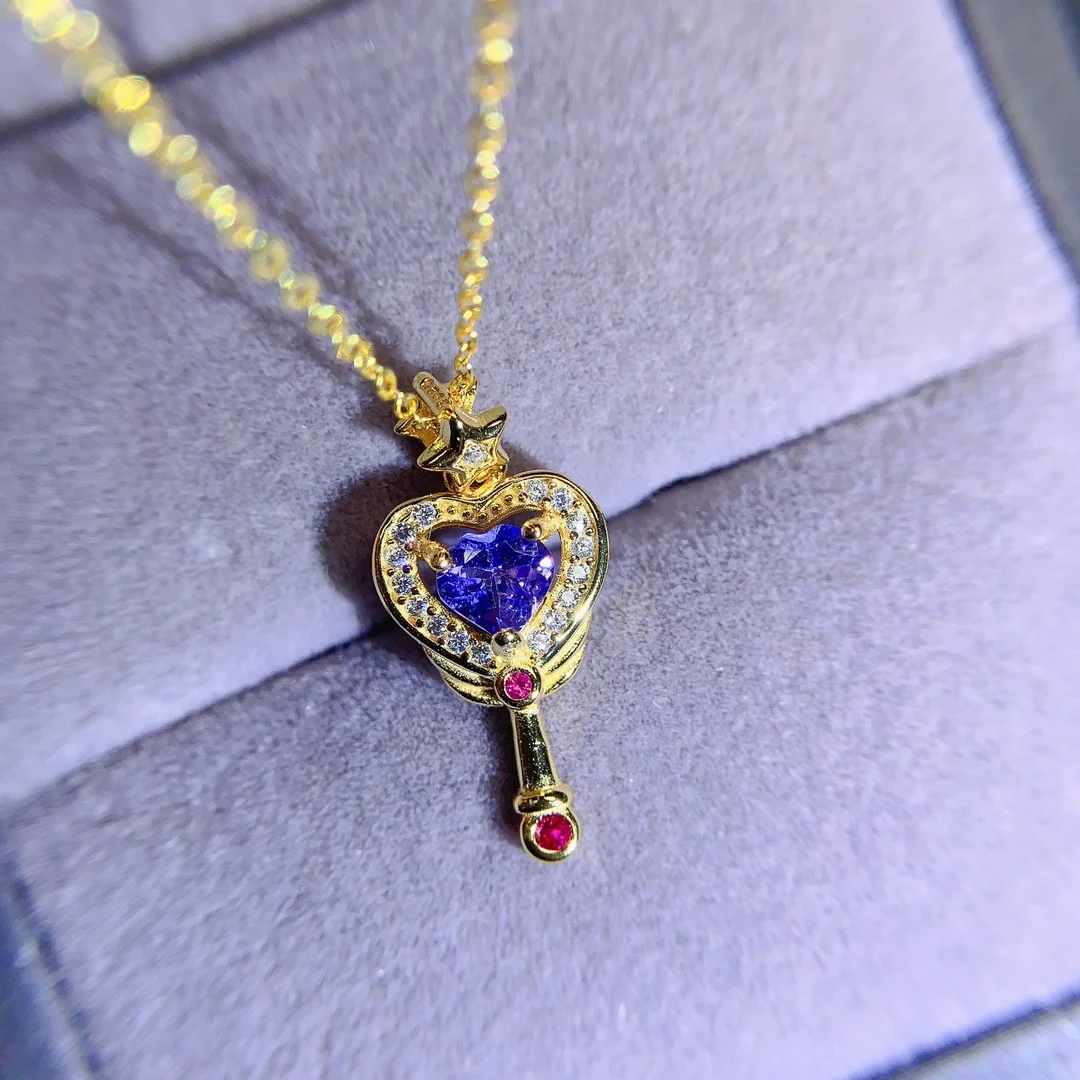 Natural Tanzanite Heart Key Pendant - view 2