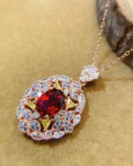 Natural Garnet Ornate Pendant Necklace