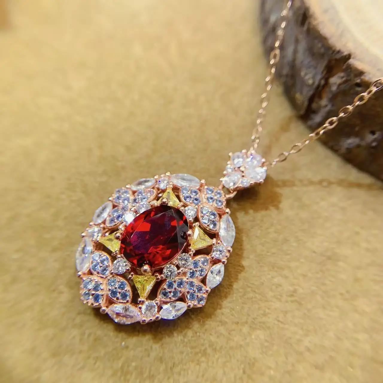 Natural Garnet Ornate Pendant Necklace - view 2