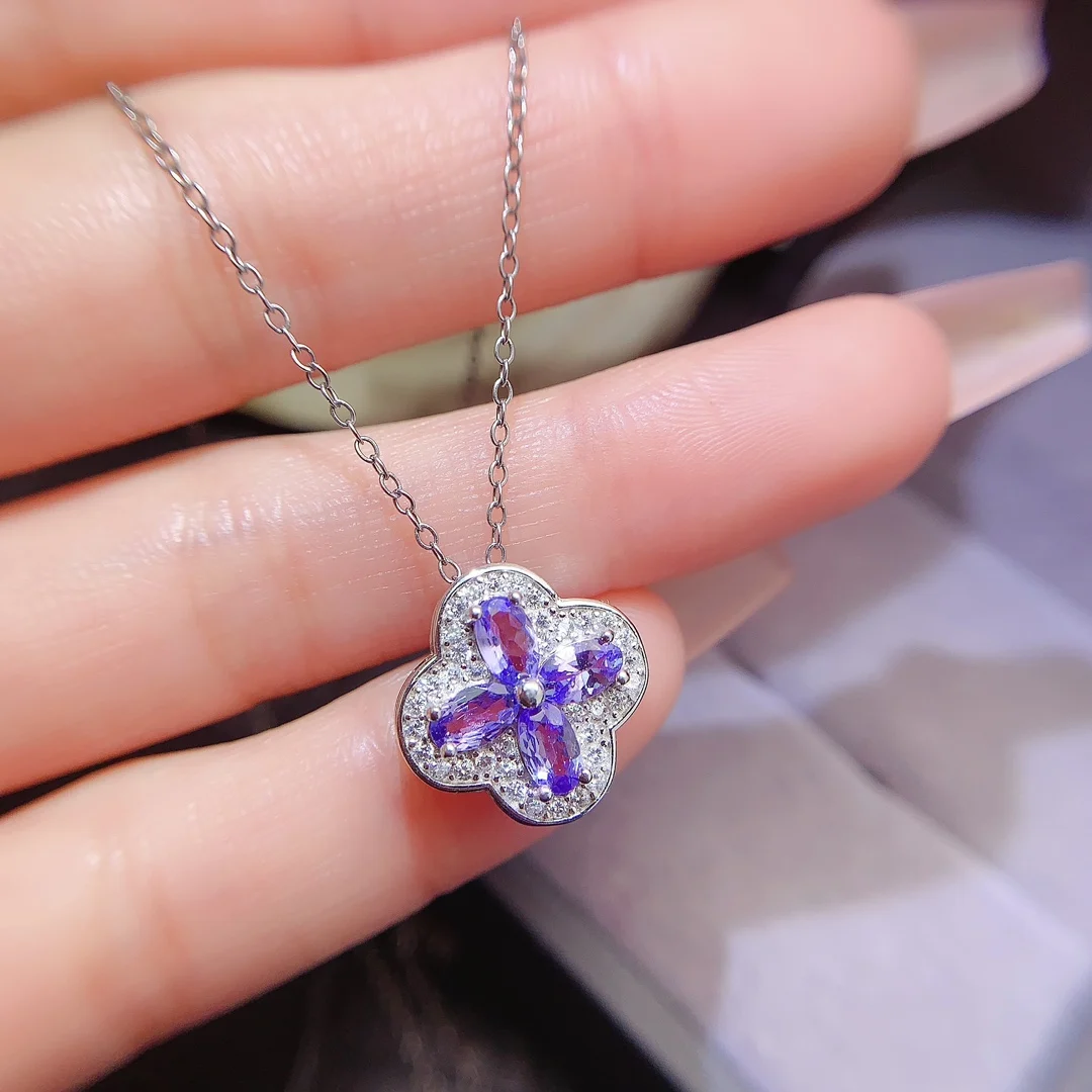 Natural Tanzanite Clover Pendant - view 1