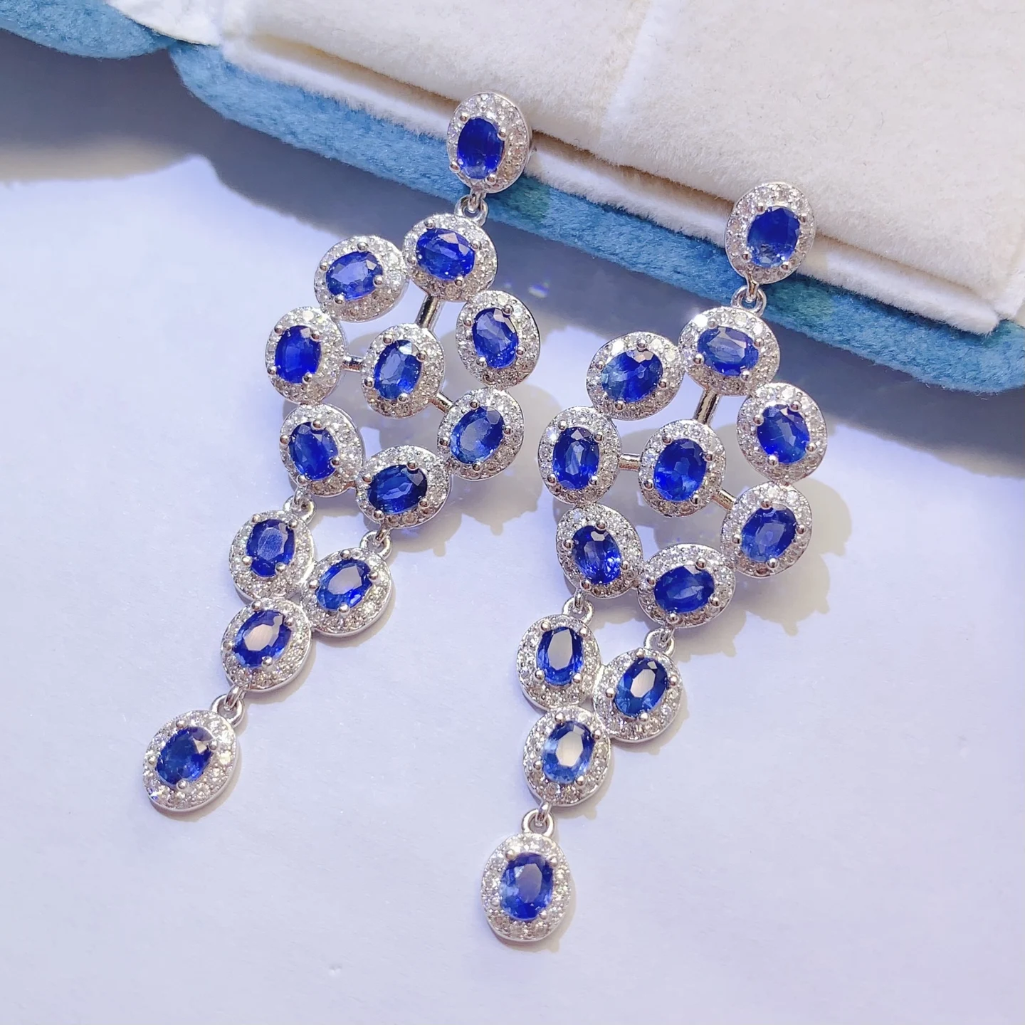 Natural Sapphire Blue Drop Earrings - view 4
