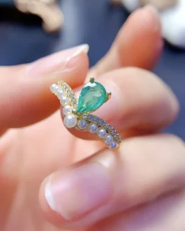 Natural Emerald Pear Tiara Ring