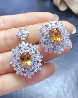 Natural Citrine Flower Jewelry Set