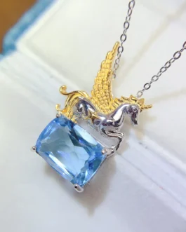 Natural Topaz Pegasus Pendant Necklace