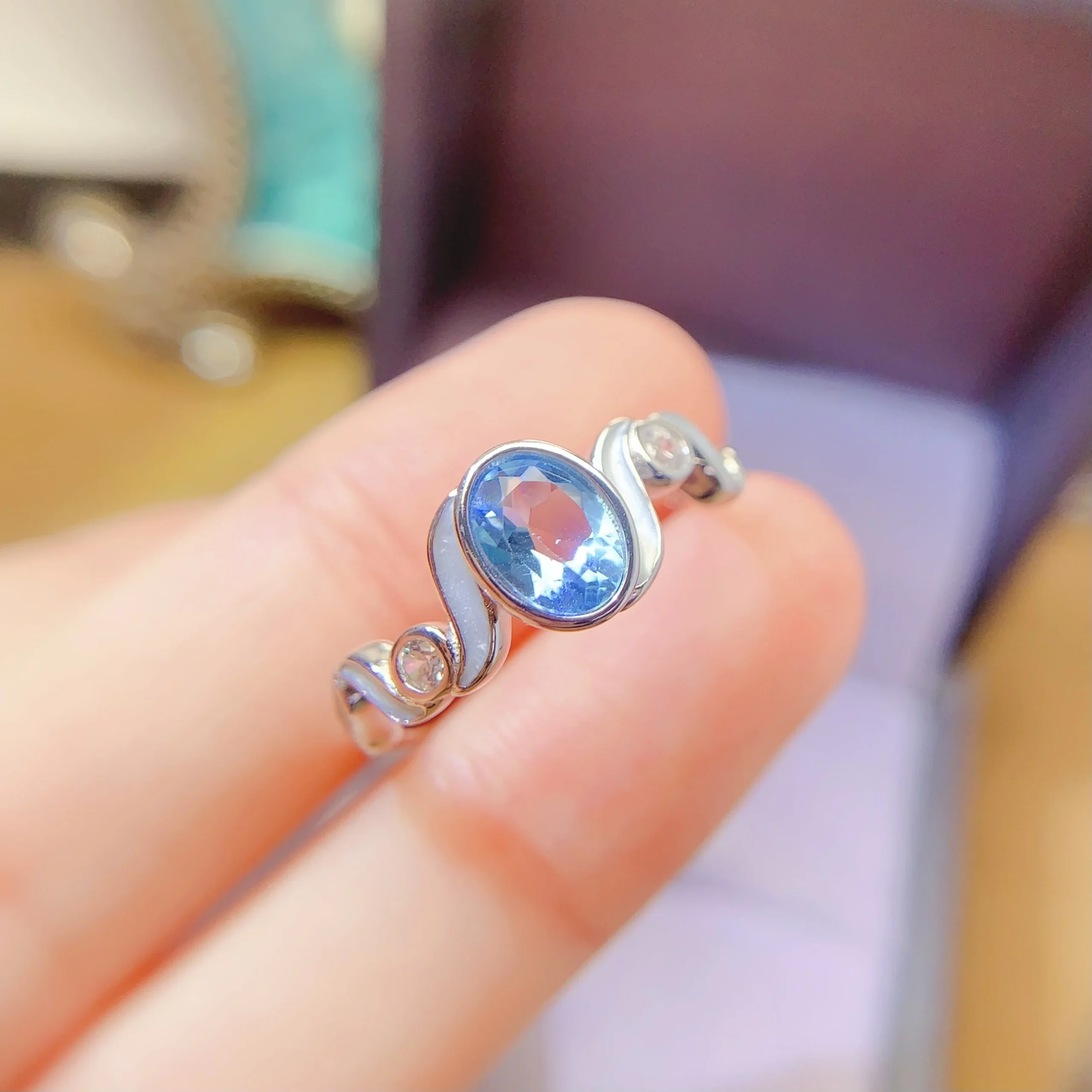 Natural Topaz Scroll Shoulder Ring - view 1