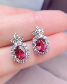 Natural Garnet Rose Stud Earrings